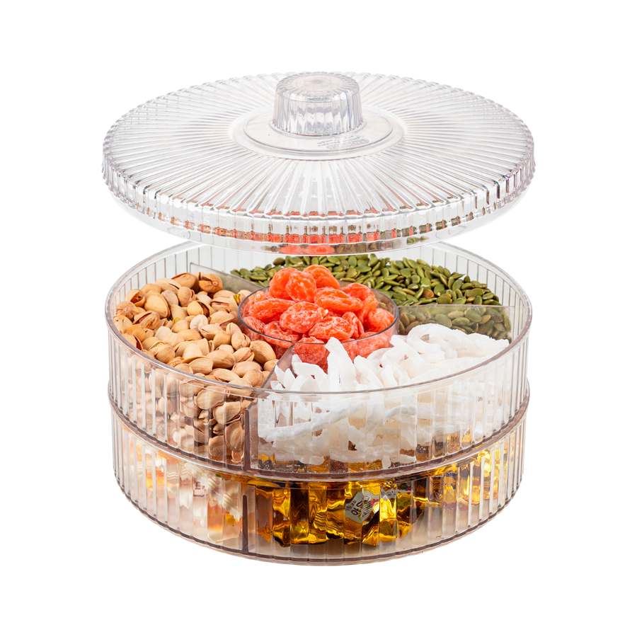 Hokori 2-tier 4- compartment Round Lunar New Year Candy Вох Hokori 2-tier 4- compartment Round Lunar New Year Candy Вох