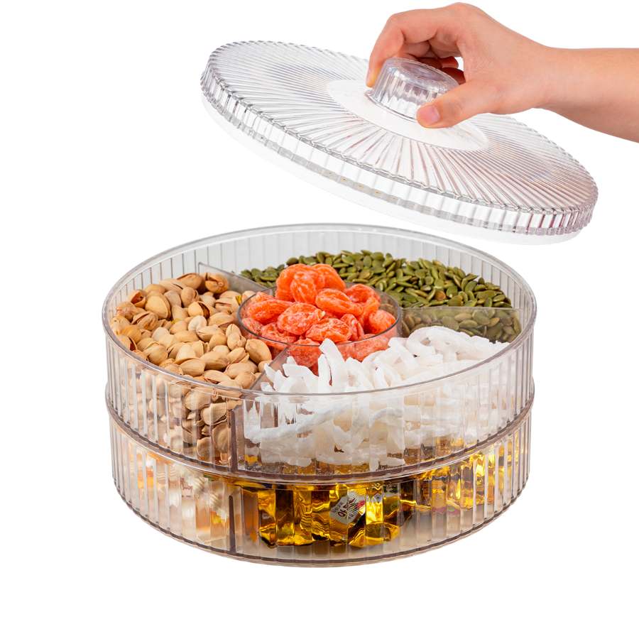 Hokori 2-tier 4- compartment Round Lunar New Year Candy Вох Hokori 2-tier 4- compartment Round Lunar New Year Candy Вох